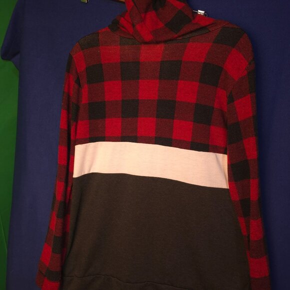 7th Ray Red Plaid Colorblock Hoodie Sweatshirt X-Large - Picture 6 of 7
